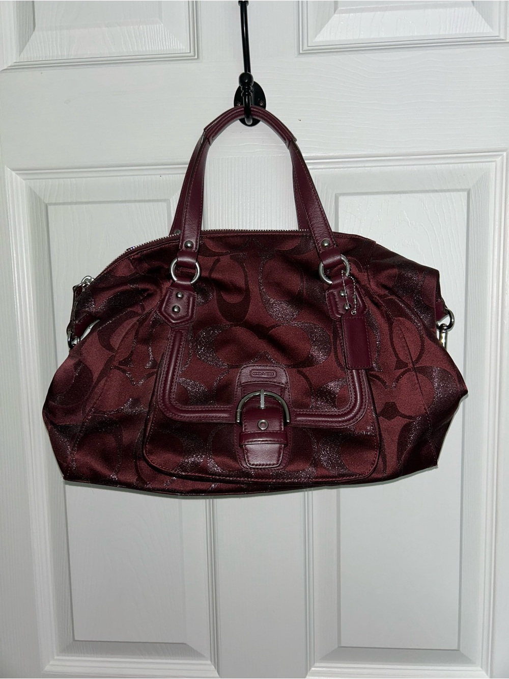 Coach Burgundy Signature Logo Tote with Leather Trim - Picture 4 of 12